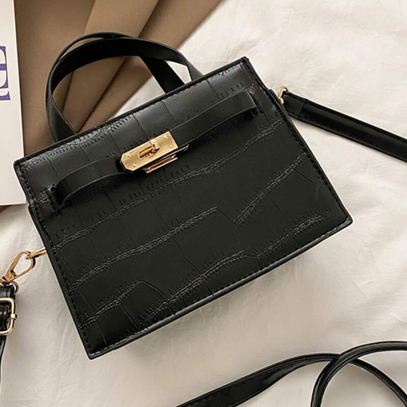 

Croc Embossed Satchel Bag, Black