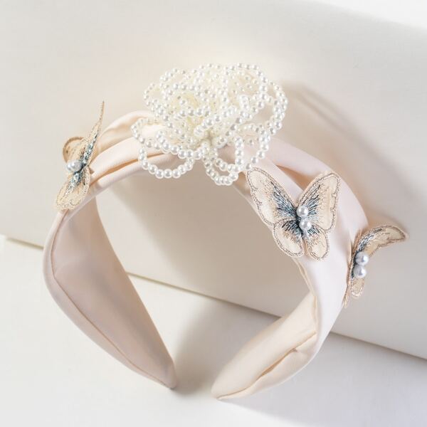 

Butterfly & Faux Pearl Decor Headband, Beige