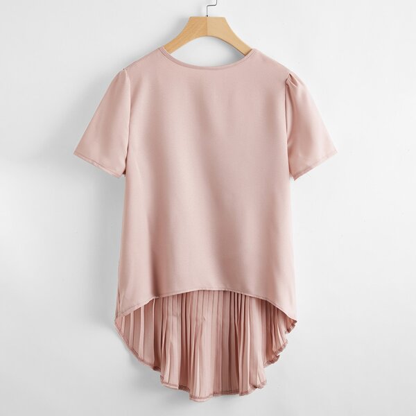 

Contrast Pleated High Low Blouse, Dusty pink