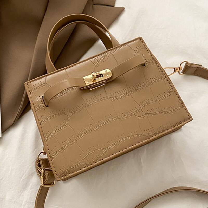 

Croc Embossed Satchel Bag, Khaki