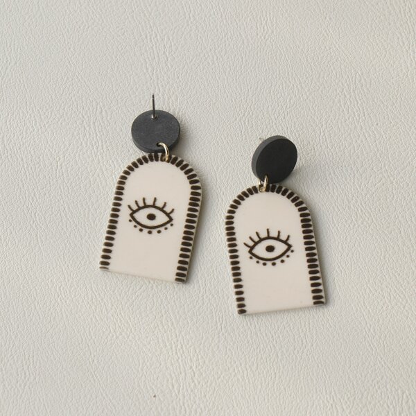 

Eye Pattern Geometric Drop Earrings, White