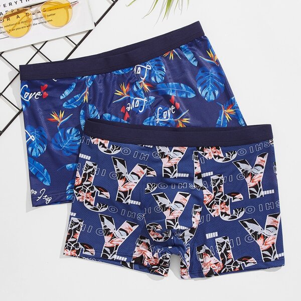 

Men 2pcs Allover Print Boxer Brief, Multicolor