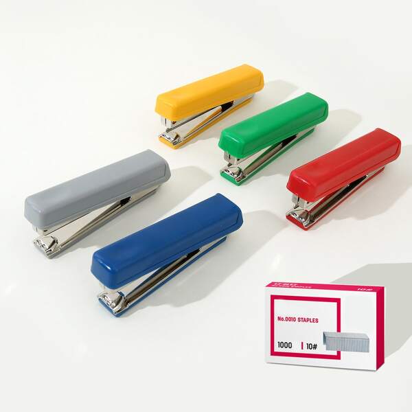 

1pc Random Color Stapler & 1box Staples, Multicolor