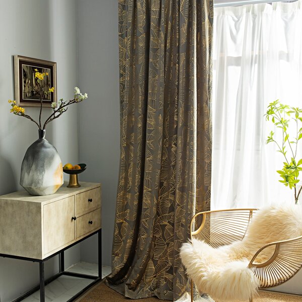 

Hot Stamping Leaf Single Panel Curtain, Grey