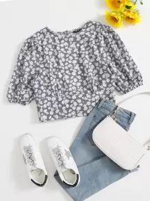Mulvari Tied Backless Daisy Floral and Gingham Top