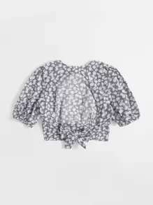 Mulvari Tied Backless Daisy Floral and Gingham Top