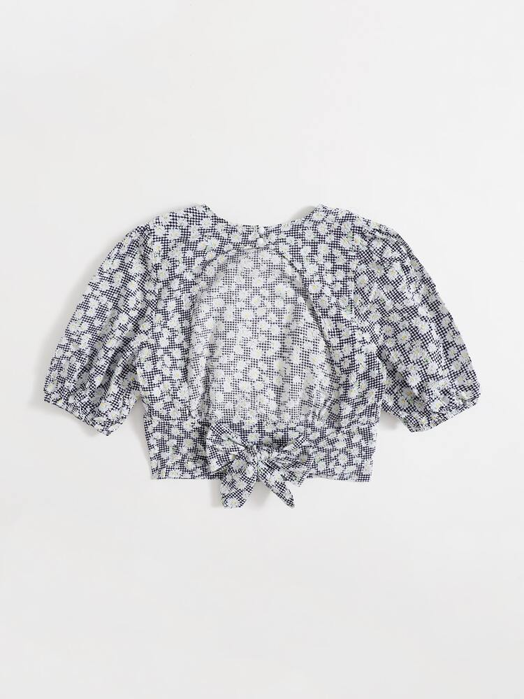 Tied Backless Daisy Floral and Gingham Top