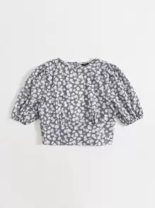 Mulvari Tied Backless Daisy Floral and Gingham Top