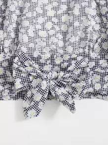 Mulvari Tied Backless Daisy Floral and Gingham Top