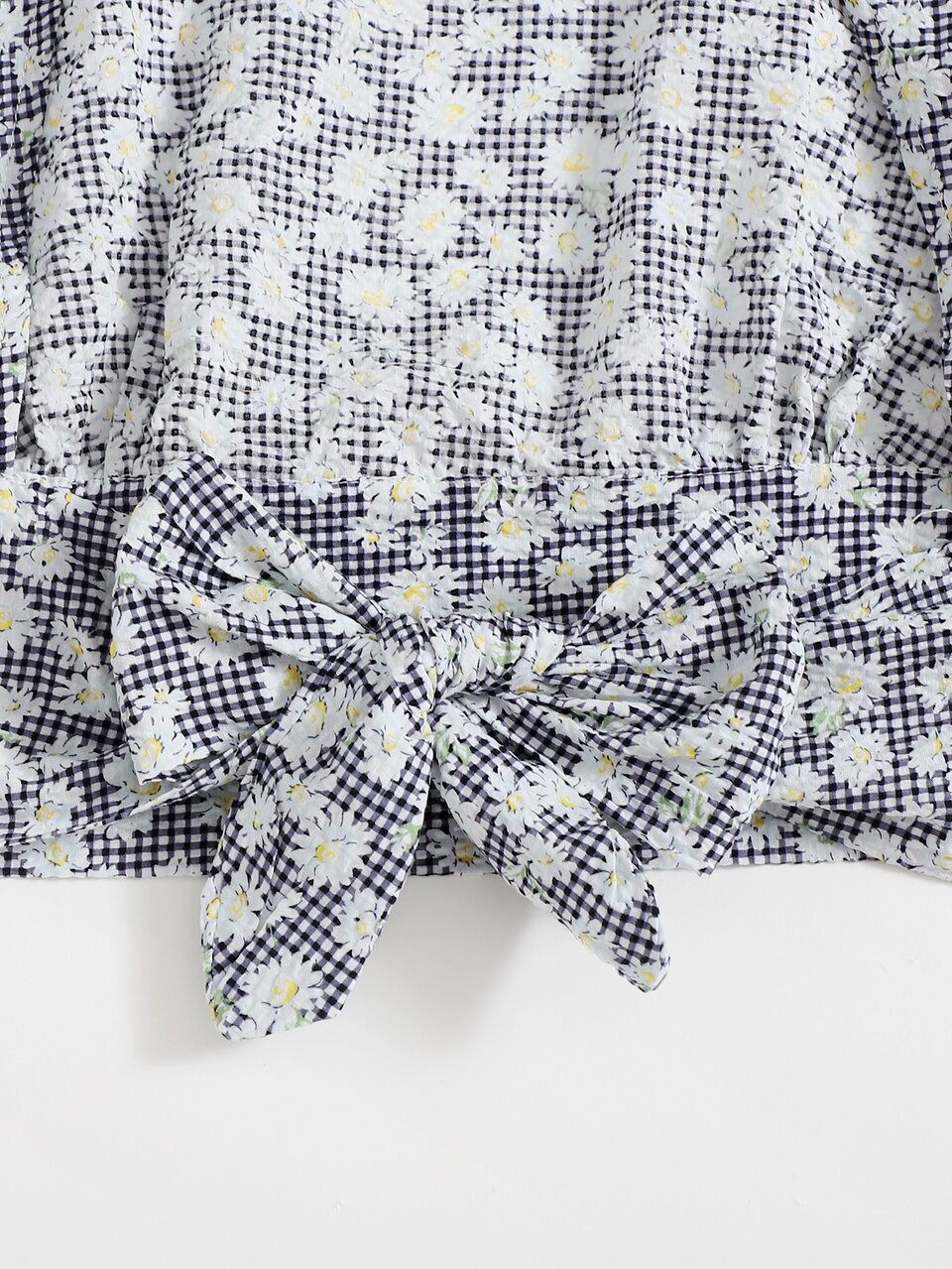 Tied Backless Daisy Floral and Gingham Top