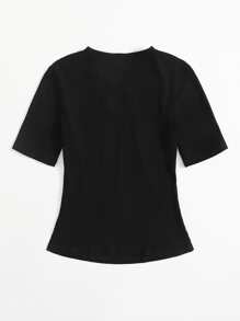 Mulvari Áo thun Cắt ra màu trơn Giải trí - màu đen - Xem 2