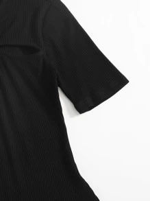 Mulvari Áo thun Cắt ra màu trơn Giải trí - màu đen - Xem 3