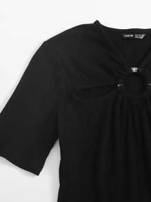 Mulvari Áo thun Cắt ra màu trơn Giải trí - màu đen - Xem 4