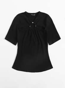 Mulvari Áo thun Cắt ra màu trơn Giải trí - màu đen - Xem 5