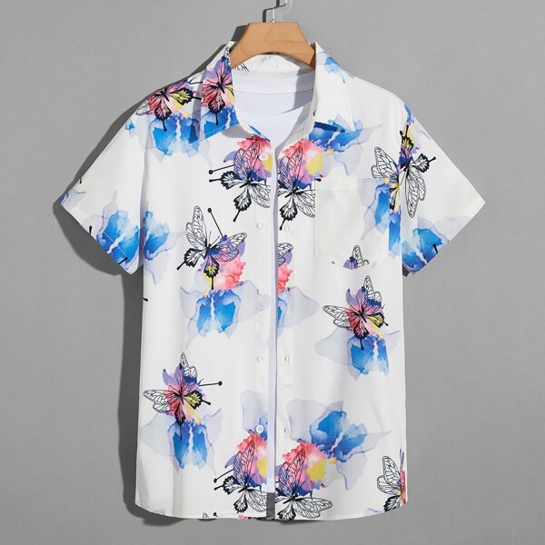 

Men Butterfly Print Shirt Without Tee, White