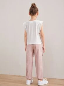 LOONEY TUNES X SHEIN Mädchen Top mit Karikatur Grafik & Hose mit Schnürung-Taille und Taschenklappe