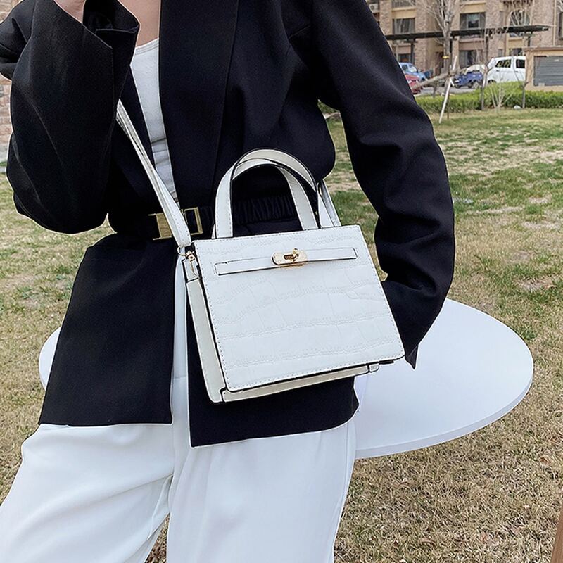 

Croc Embossed Satchel Bag, White