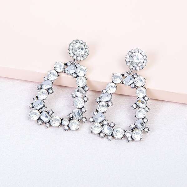 

Rhinestone Geometric Earrings, Silver
