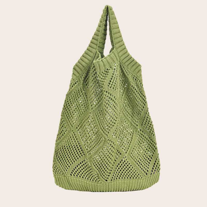 

Minimalist Large Capacity Crochet Tote Bag, Mint green