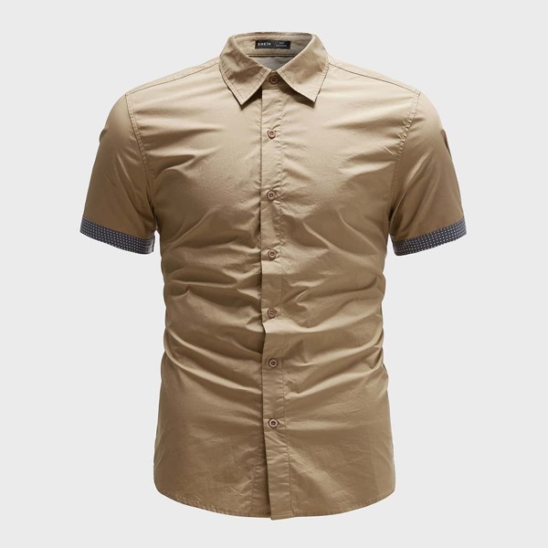 

Men Geo Trim Button Front Shirt, Khaki
