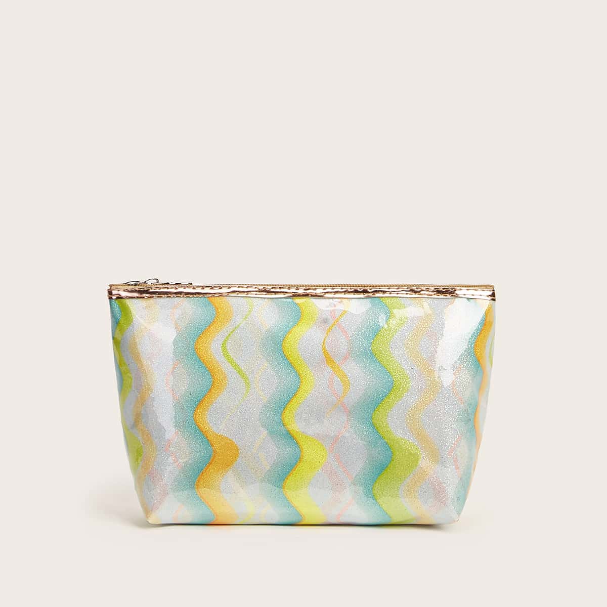 

Wavy Line Zipper Makeup Bag, Multicolor