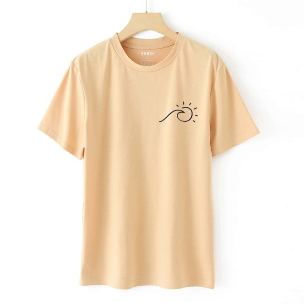 

Graphic Print Crew Neck Tee, Apricot