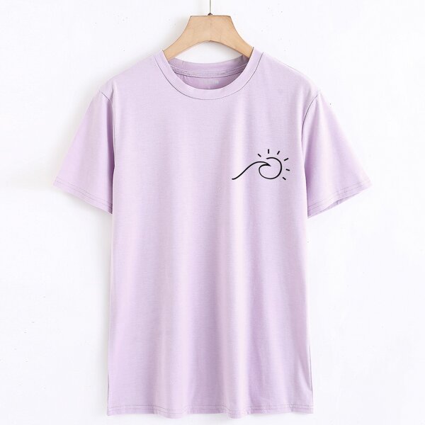 

Graphic Print Crew Neck Tee, Lilac purple