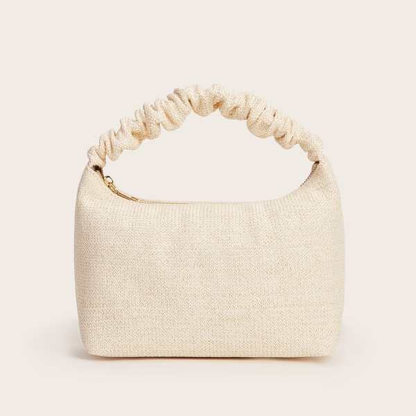 

Ruched Handle Satchel Bag, Beige