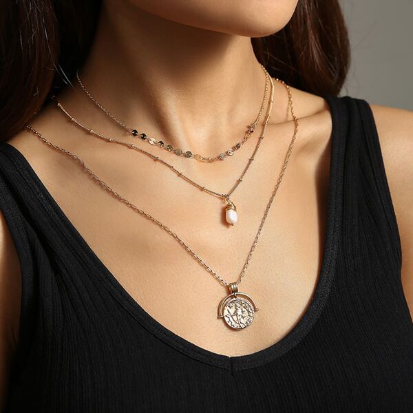 

Pearl Charm Layered Necklace, Gold