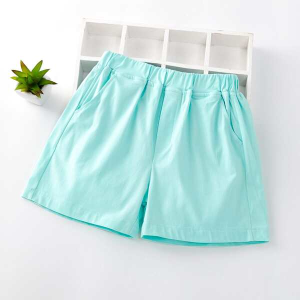 

Girls Solid Wide Leg Shorts, Mint blue