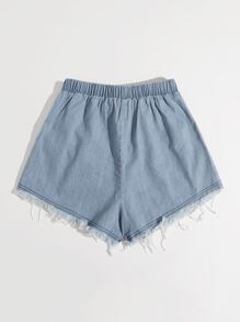 SHEIN EZwear شورت بخصر معقود وجيب مائل مرقع وحافة خام غير مخيطة