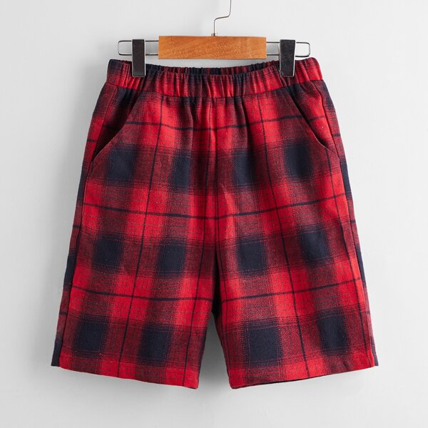 

Boys Slant Pocket Plaid Shorts, Multicolor