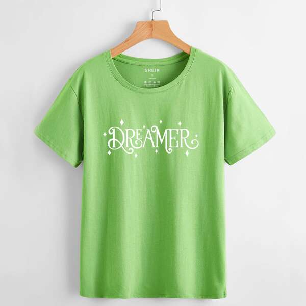

Letter Graphic Crew Neck Tee, Lime green