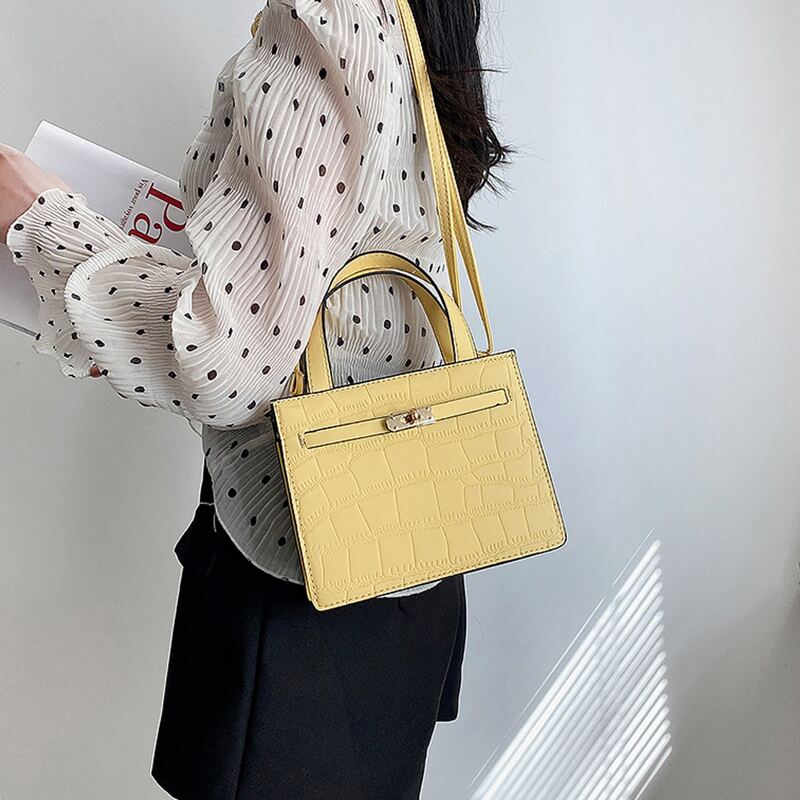 

Croc Embossed Satchel Bag, Yellow