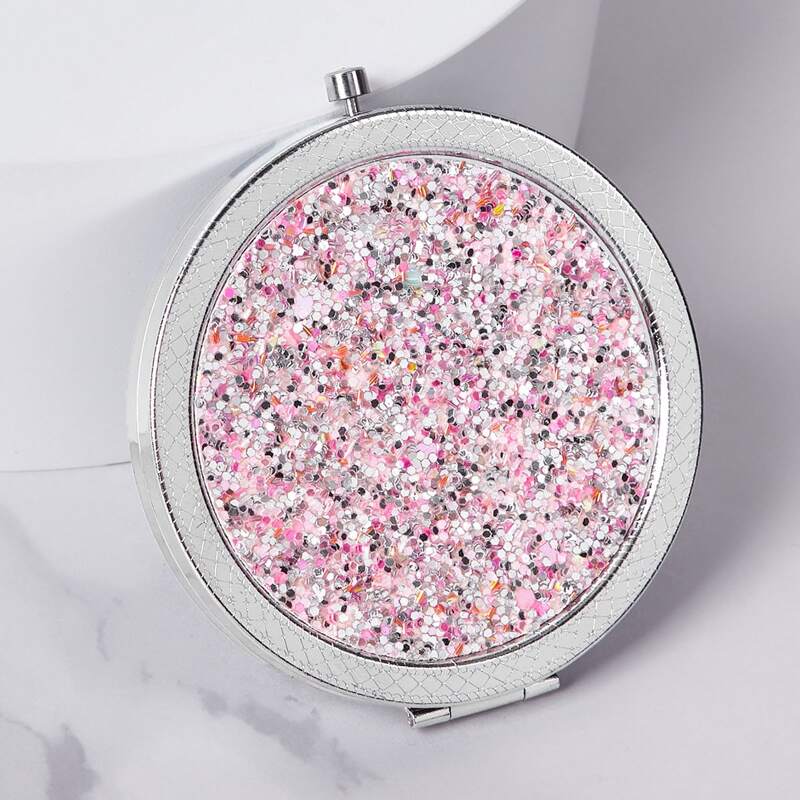 

Glitter Round Makeup Mirror, Silver