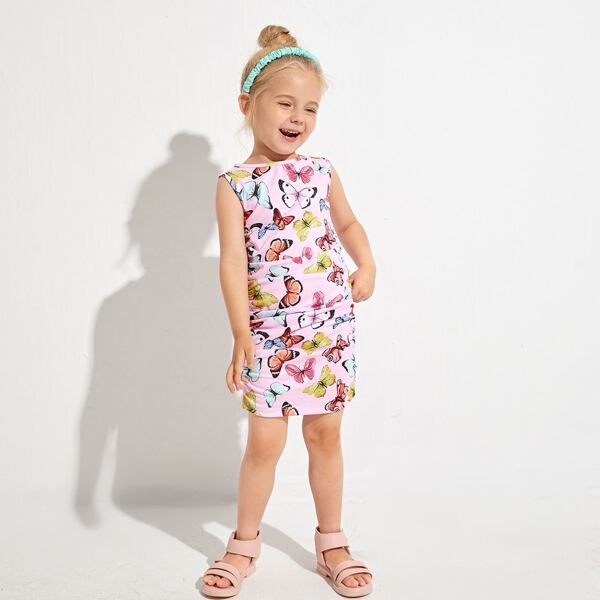 

Toddler Girls Allover Butterfly Print Ruched Dress, Multicolor