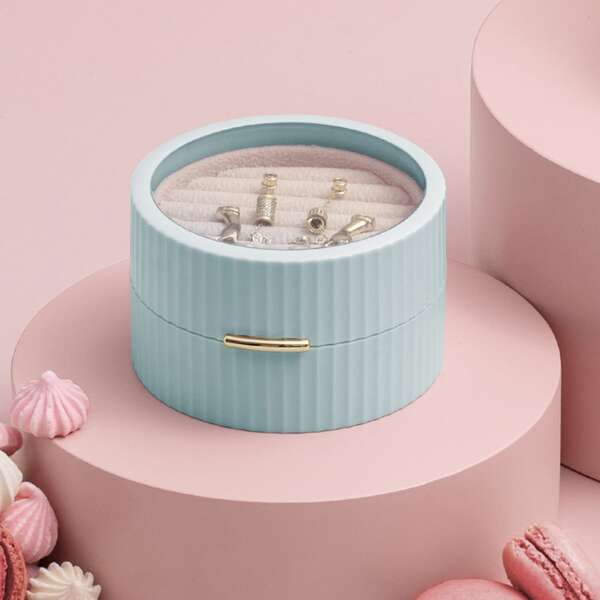 

1pc Double Layer Jewelry Storage Box, Blue