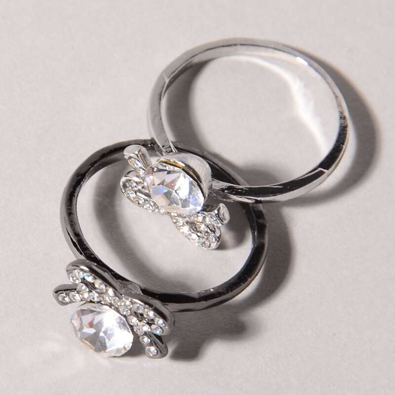 

2pcs Rhinestone Bow Ring, Multicolor