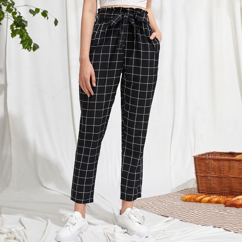 

Plaid Belted Pants, Black
