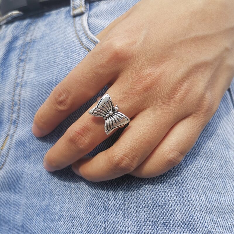 

1pc Butterfly Design Ring, Silver
