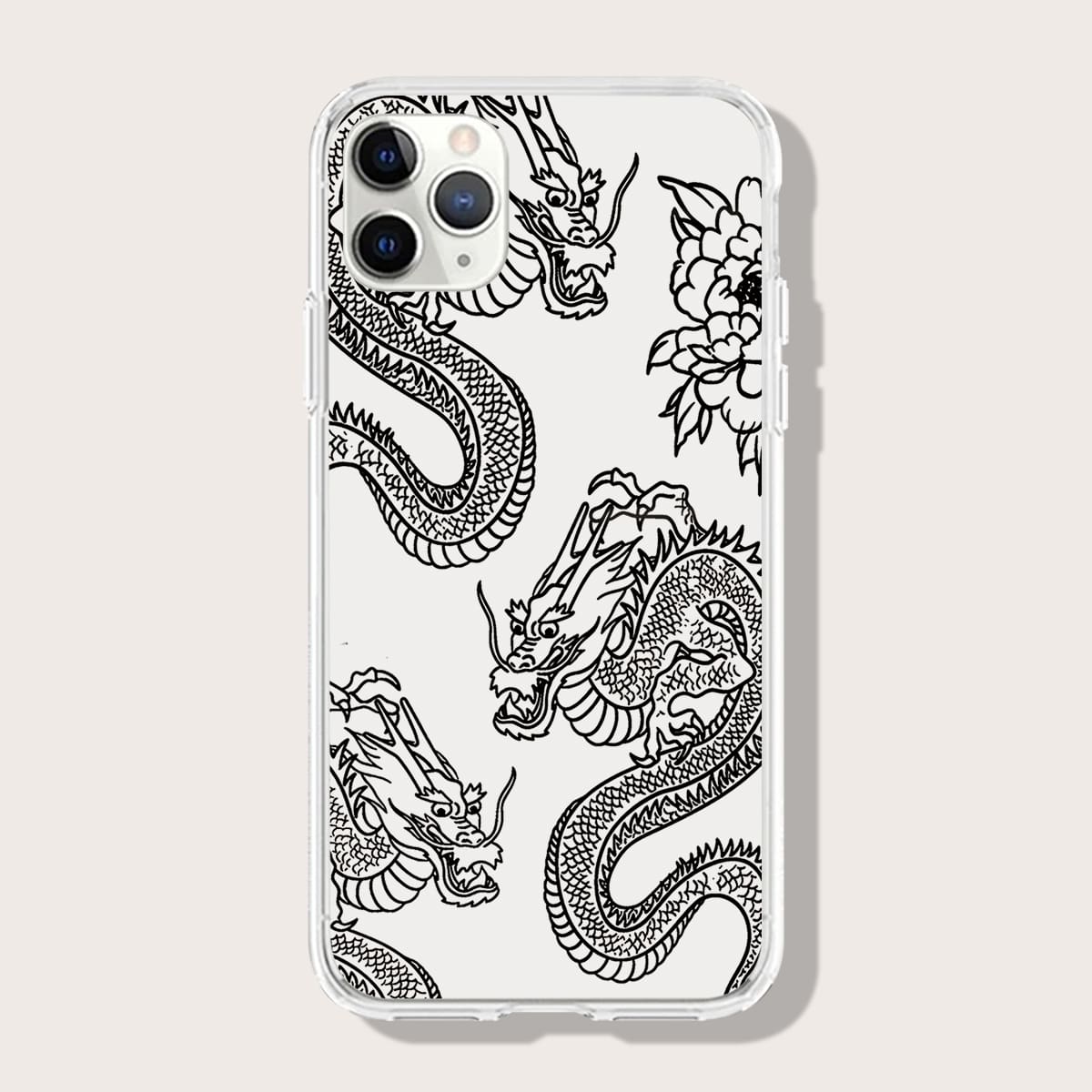 

Dragon Print Phone Case, Black and white