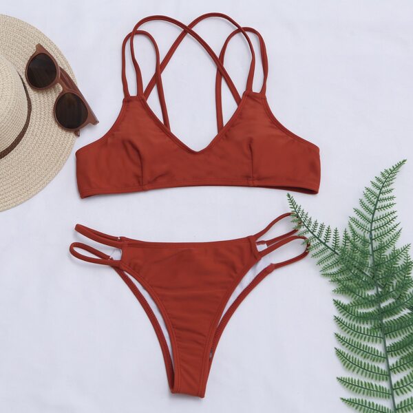 

Plain Tanga Bikini Swimsuit, Brown