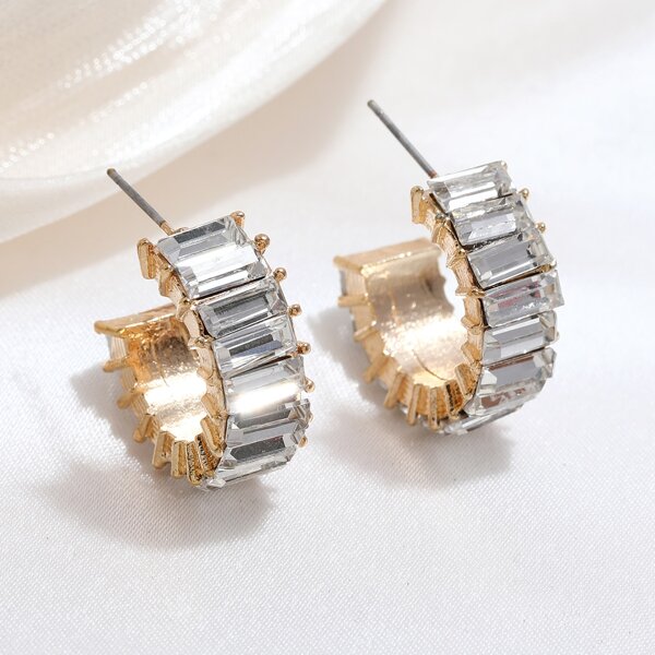 

Rhinestone Decor Hoop Earrings, White