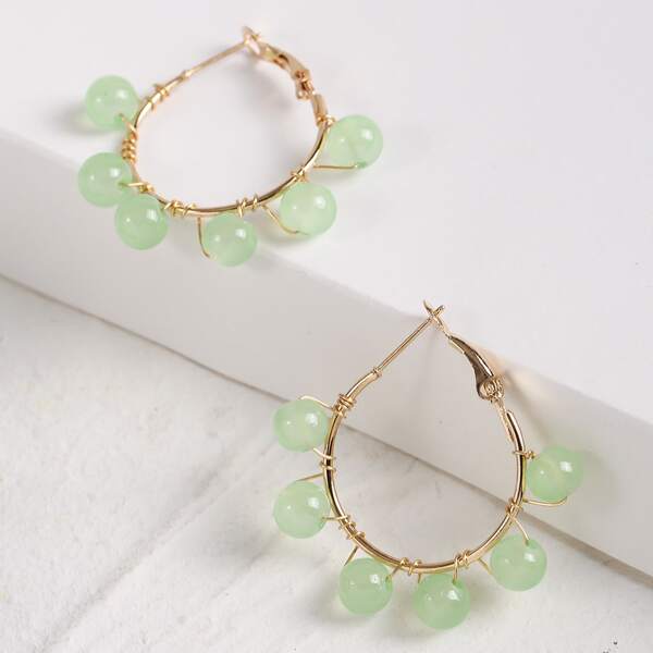 

Beaded Hoop Earrings, Green