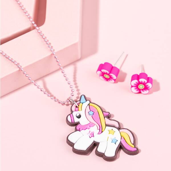 

3pcs Girls Flower Decor Jewelry Set, Pink