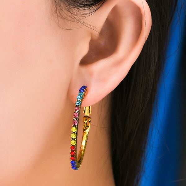 

Rhinestone Decor Hoop Earrings, Multicolor