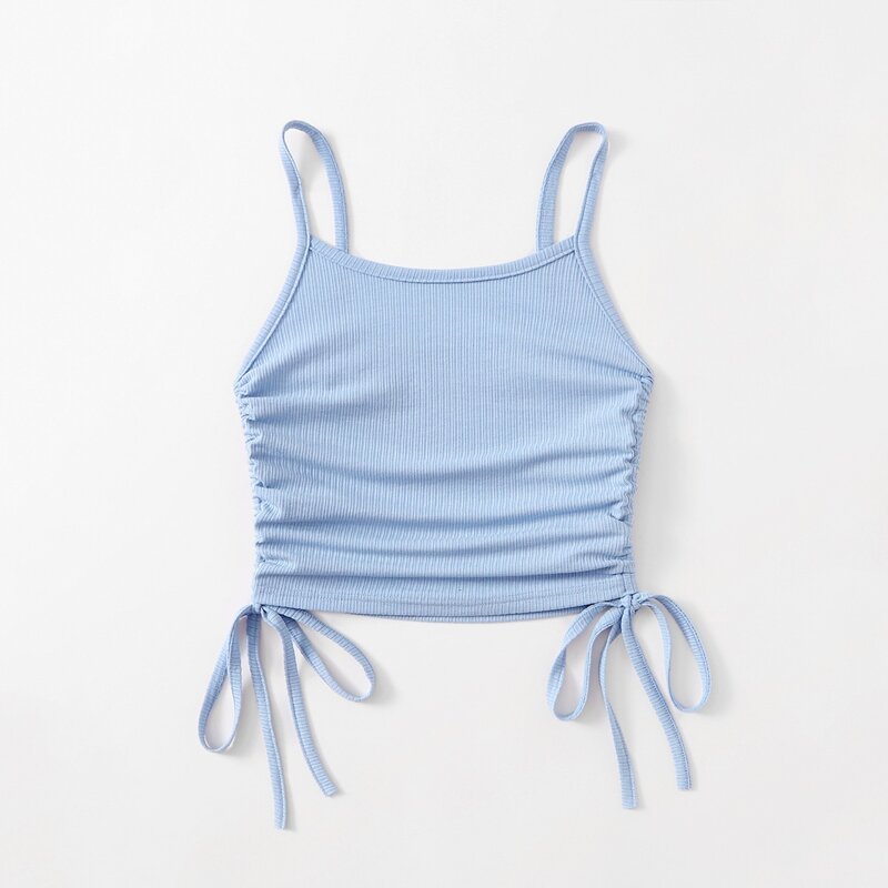 

Solid Drawstring Crop Cami, Baby blue