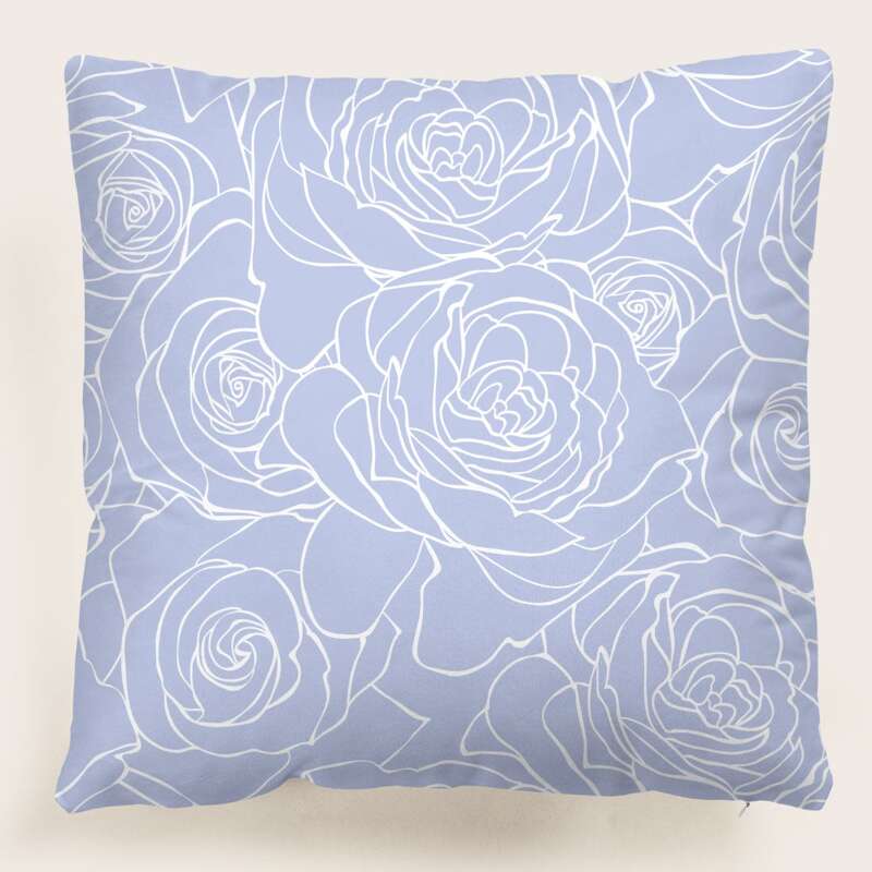 

Rose Print Cushion Cover Without Filler, Blue
