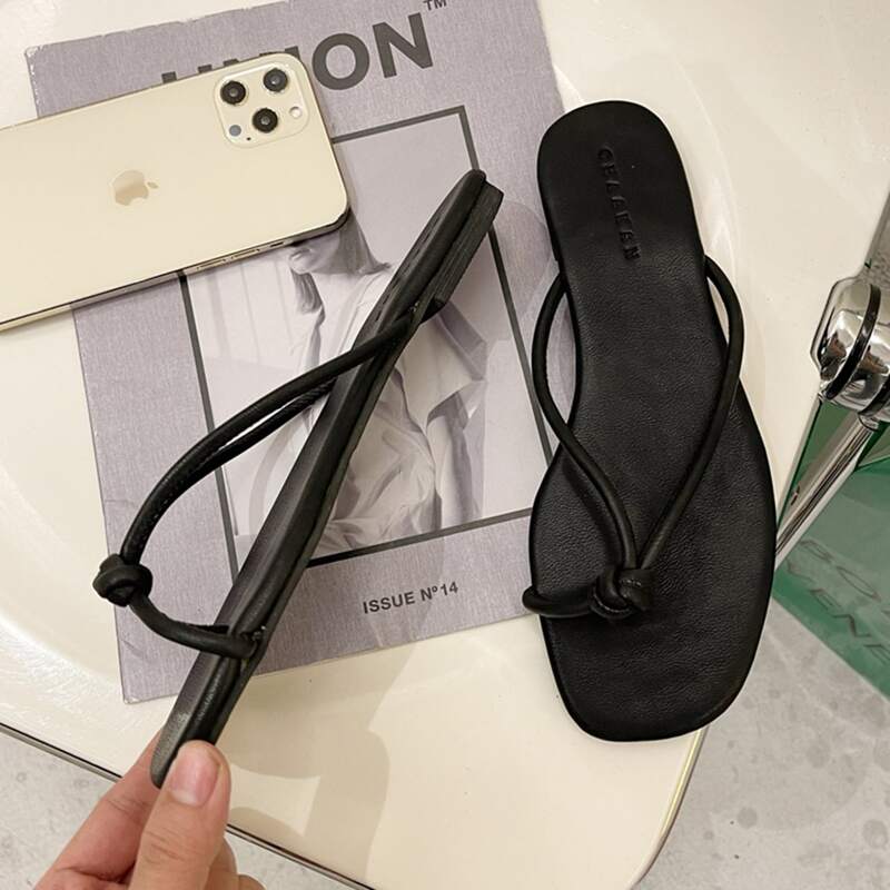 

Knot Toe Ring Slide Sandals, Black