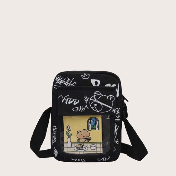 

Kids Cartoon Graphic Crossbody Bag, Black